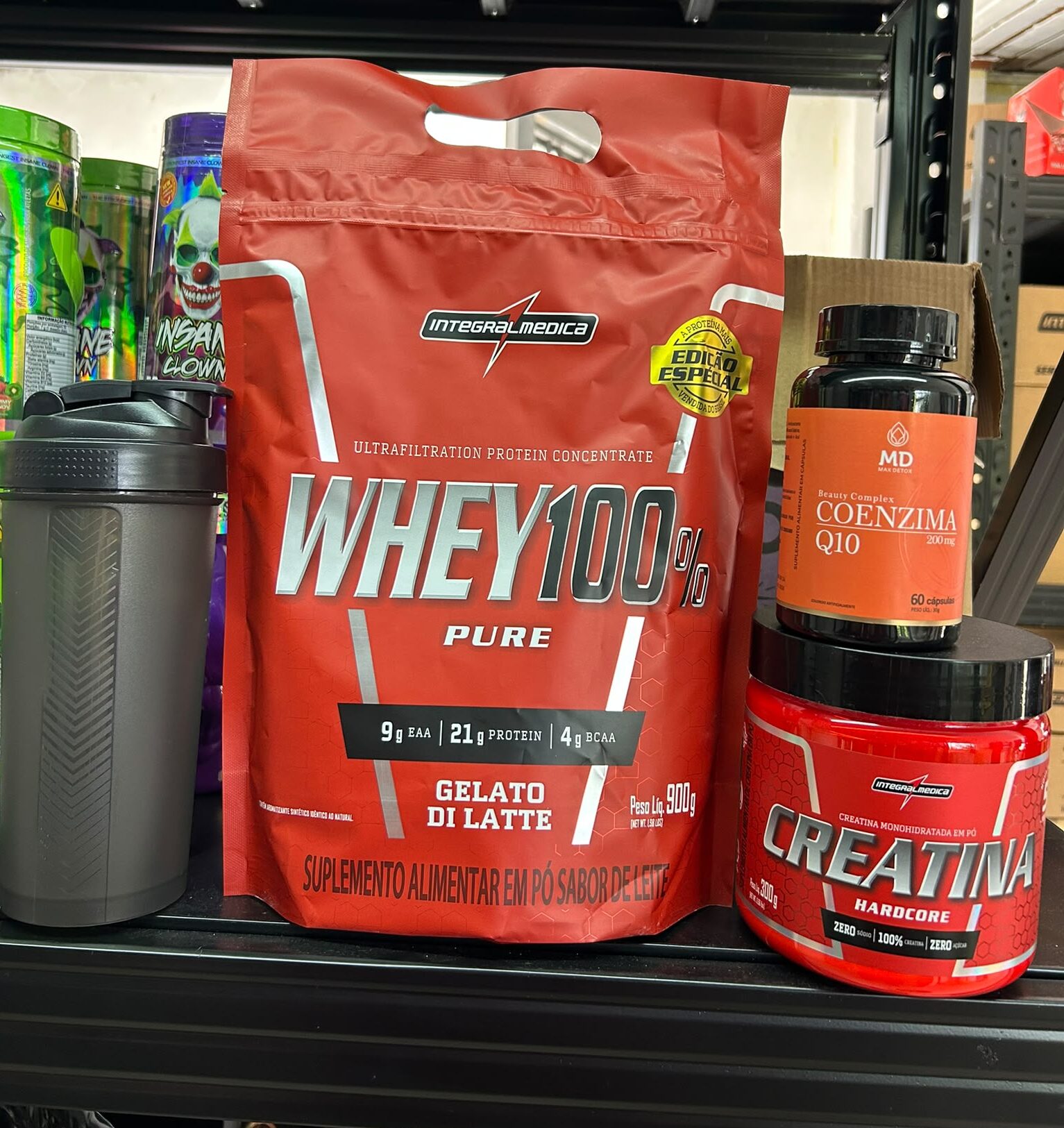 Combo Whey Creatina Coenzima Q10 Integralmedica + Shaker