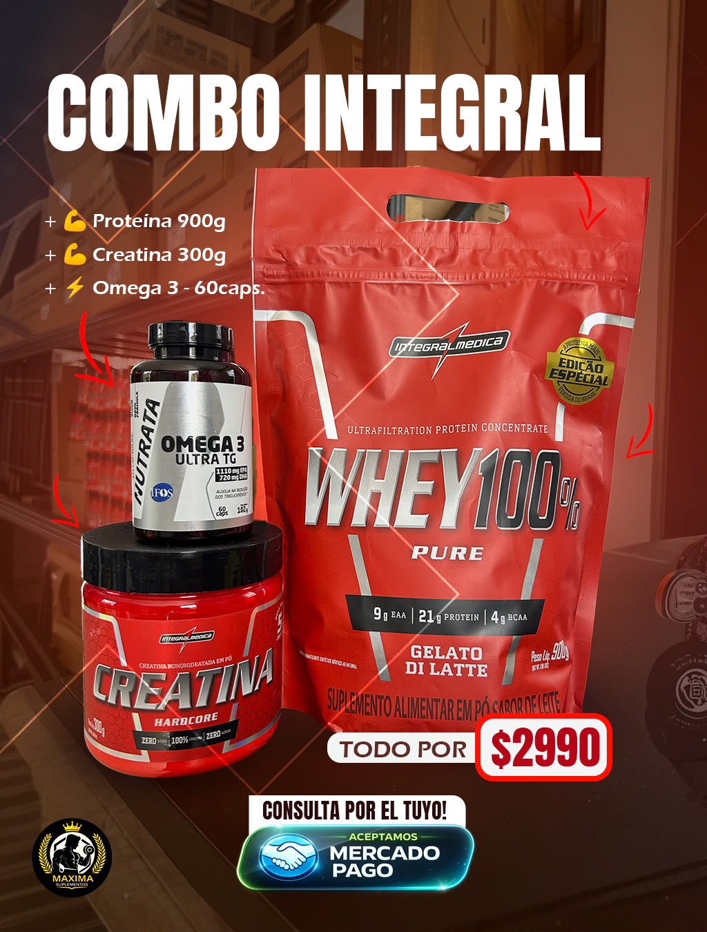 Combo Whey Creatina Omega 3 IFOS Integralmedica