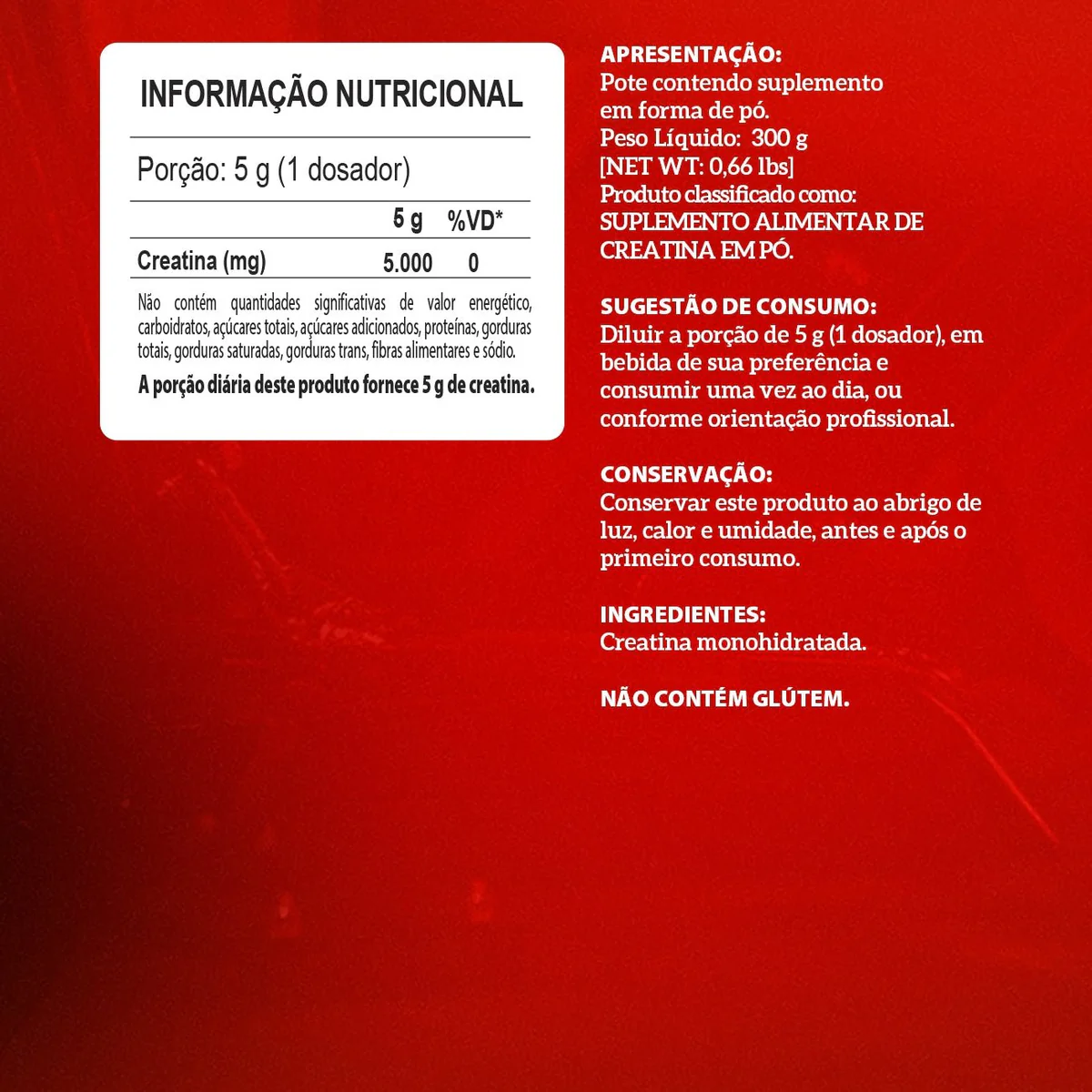 Pote de creatina monohidratada Integralmedica 300g